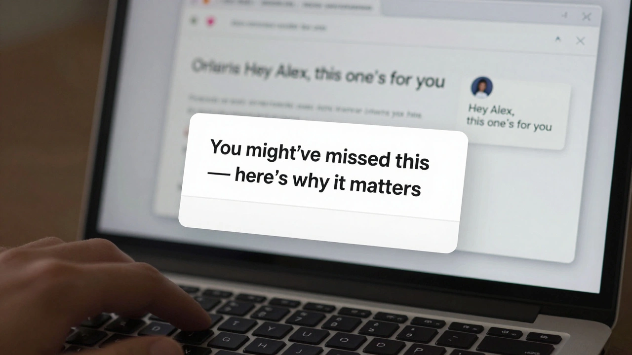 Hand typing an email resend with a personalized subject line displayed on a laptop screen.