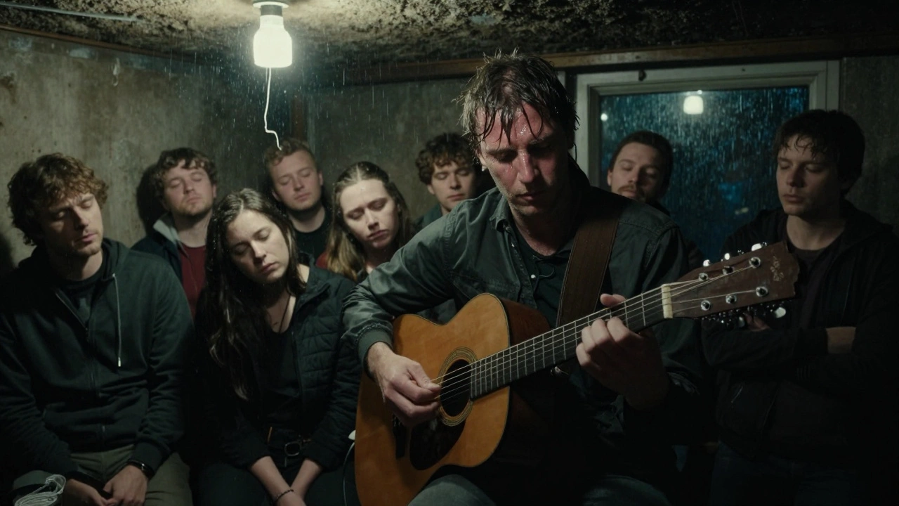 Robert Hill plays a five-string guitar in a dim Berlin basement, broken string dangling, crowd transfixed.