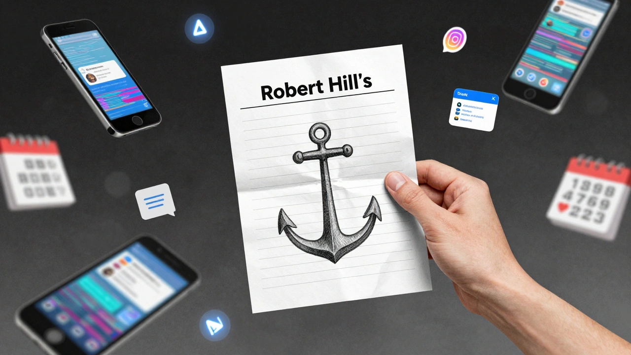 A handwritten day sheet floating calmly amid a storm of digital notifications and glitching screens.