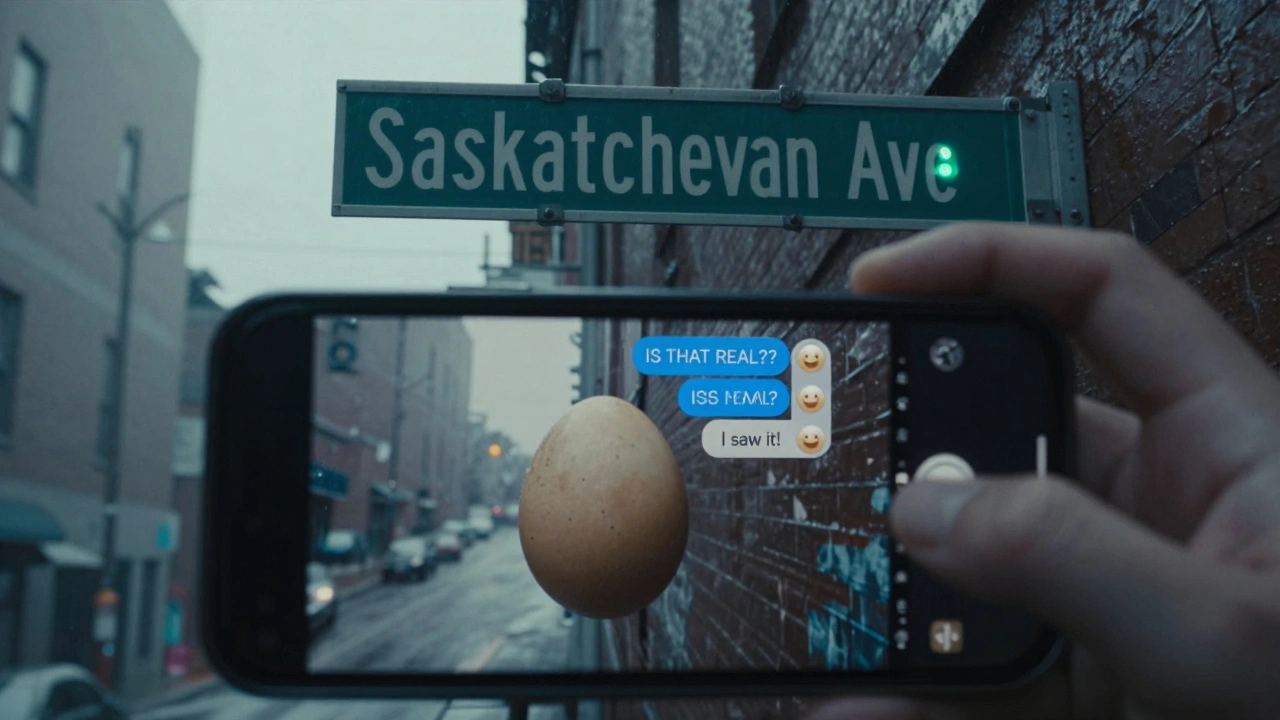 A hidden street sign in a music video, zoomed in by a fan on a phone screen with excited chat replies.