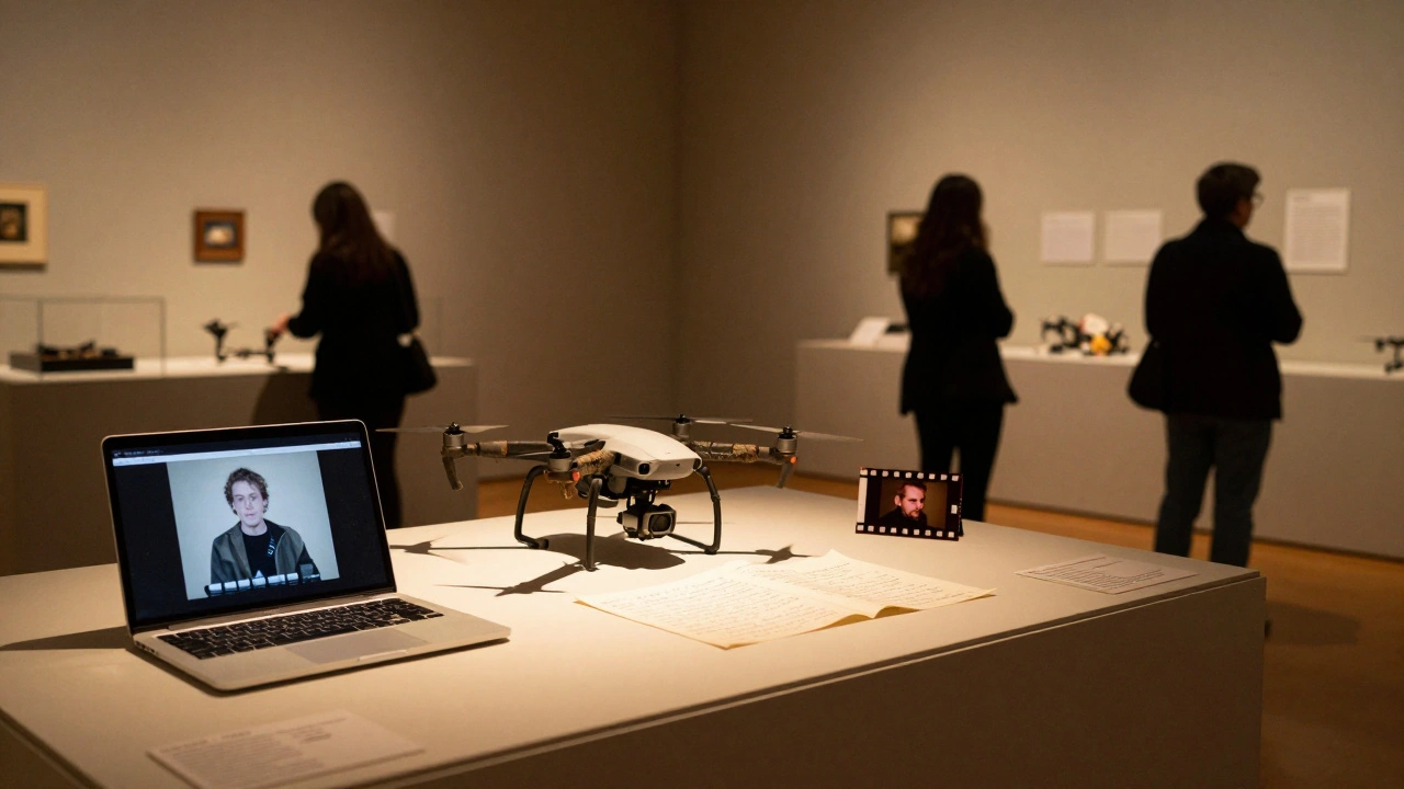 A museum exhibit displaying personal filmmaking artifacts from creators Robert Hill supported.