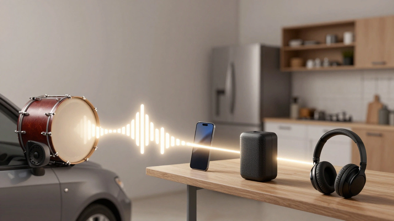 An abstract glowing audio path showing how a mix transforms across real-world playback systems.