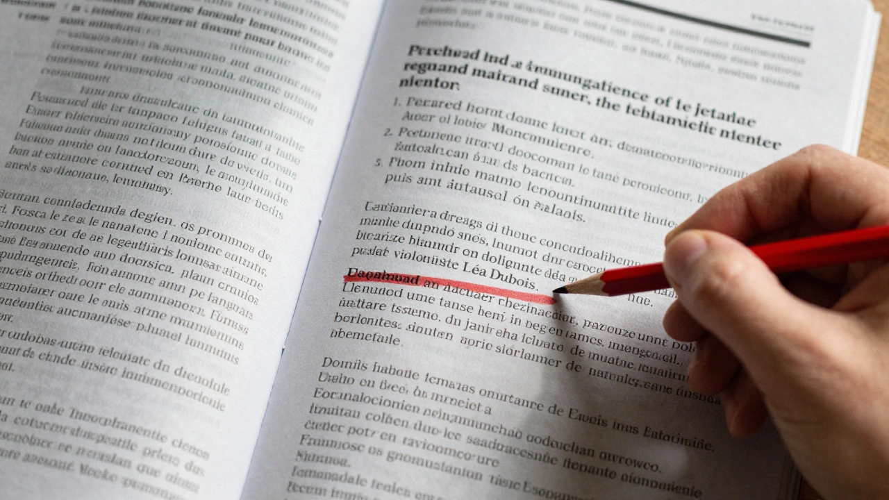 A press kit with edited bio text, showing removed clichés on one side and precise local details on the other under natural light.