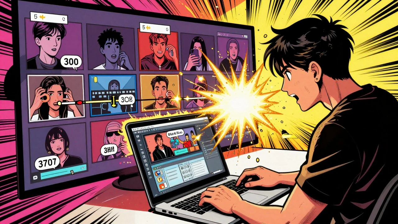 An artist editing a music video as floating visualizations show viewers dropping off and re-engaging at the chorus.