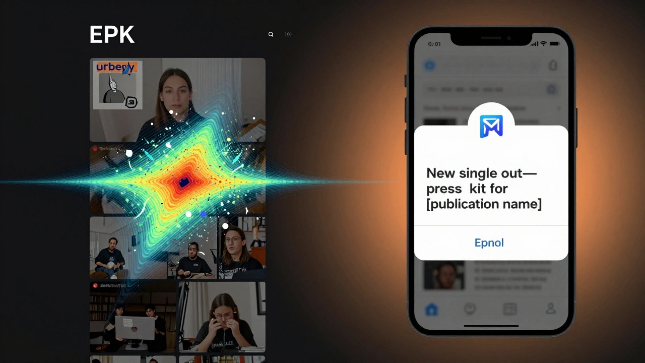 Heatmap overlay on an EPK webpage showing user interaction, with a mobile email open notification.