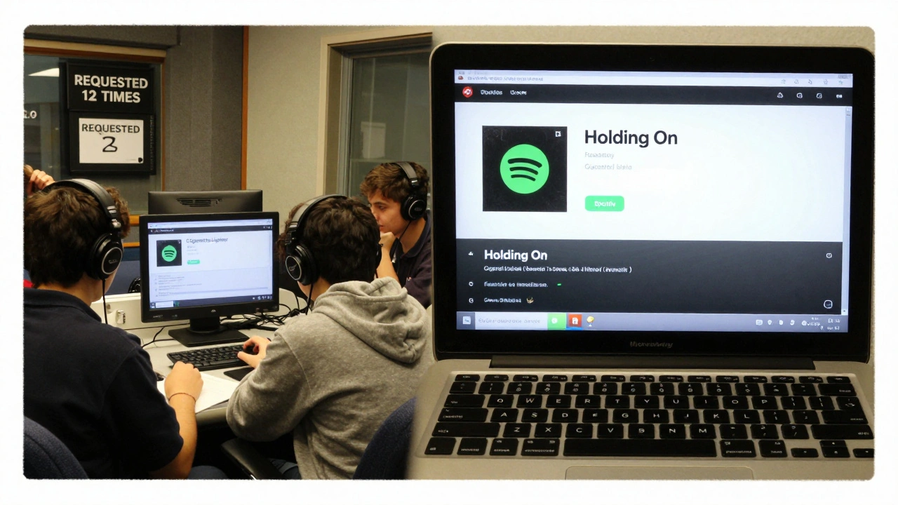 Split scene: 2004 college radio students requesting a song vs. 2011 streaming playlist with no human interaction.
