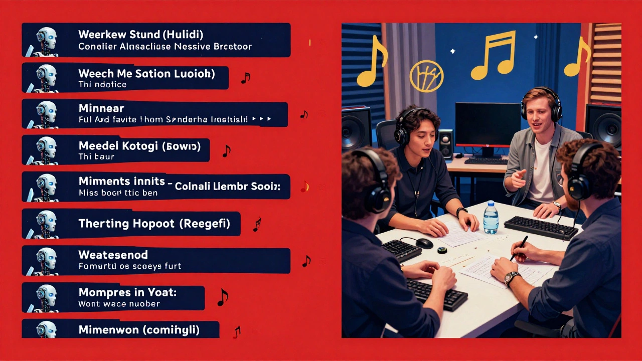 Split-screen: machine subtitles failing vs. lyricists carefully timing subtitles to match music rhythm.