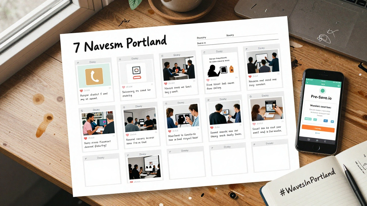 A 7-day social media content plan for a music release with handwritten notes and a pre-save link.