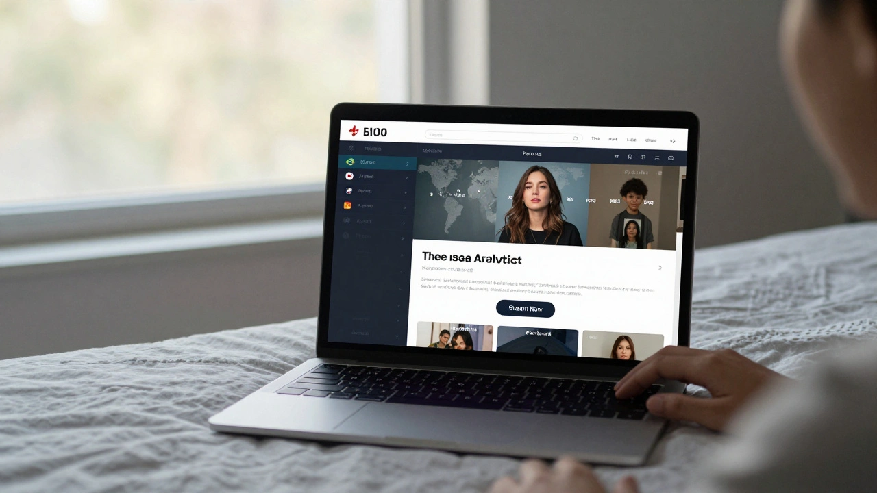 An independent artist monitoring real-time global streaming data from a smart link on her laptop, album art visible on screen.