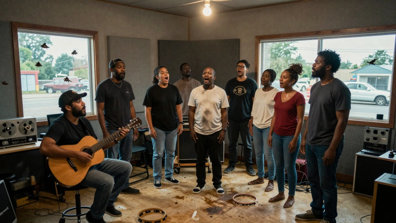 The Mount Zion Choir singing live in a converted gas station studio, windows open to the night sounds.