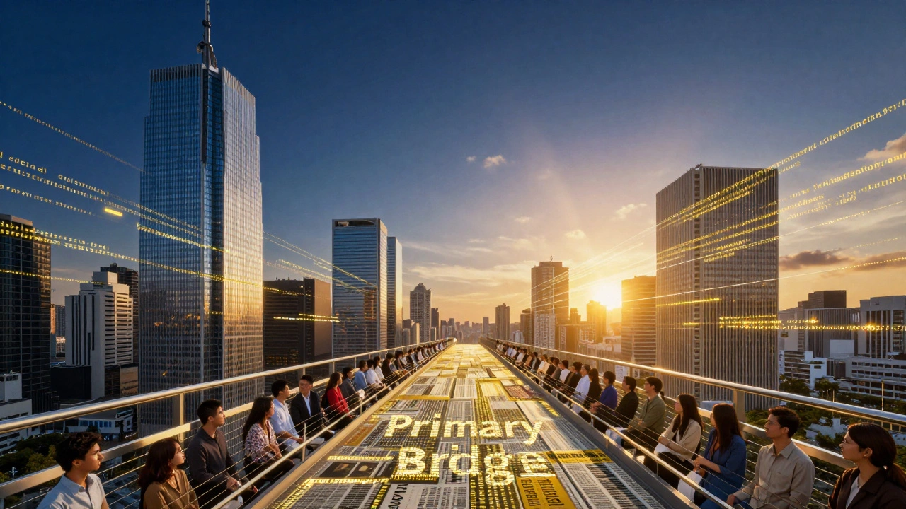 A digital bridge connecting a corporate office to a wide public audience.