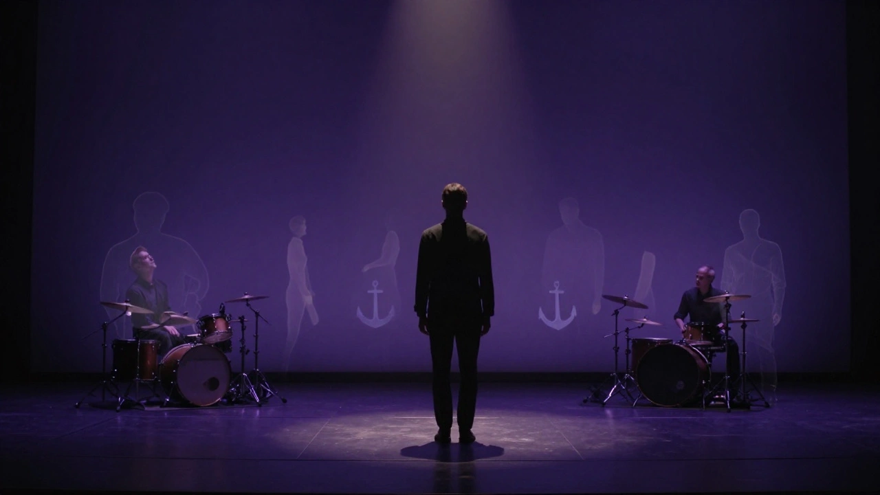 A silhouette of a musician with ghostly overlays representing mental rehearsal on stage.