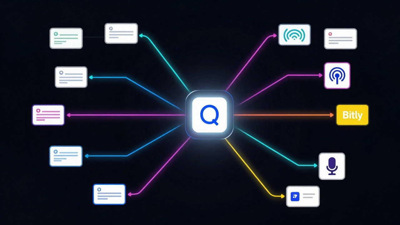 Abstract diagram showing tracked data flows from a smart link to various media outlets.