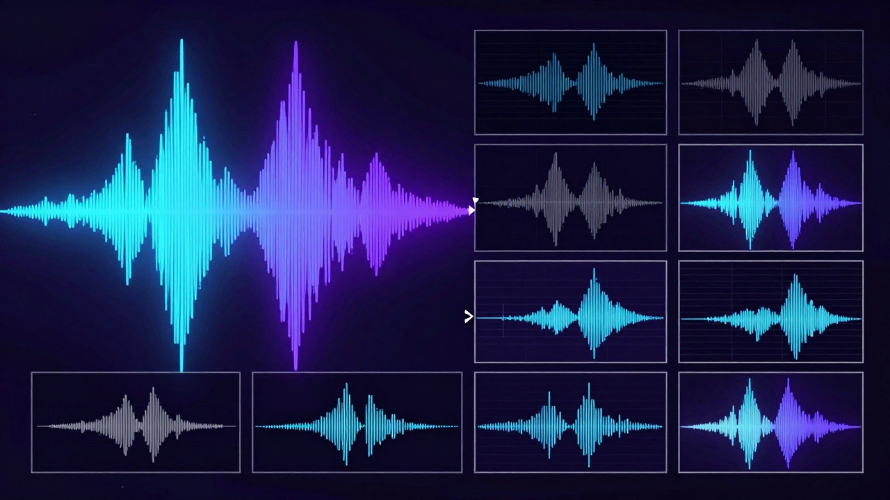 Conceptual art linking audio waveforms to storyboard panels