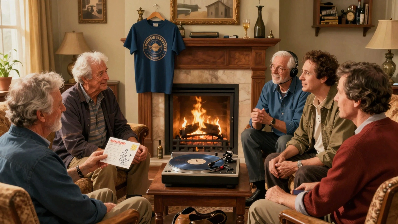 Fans enjoying exclusive content in a cozy vintage room