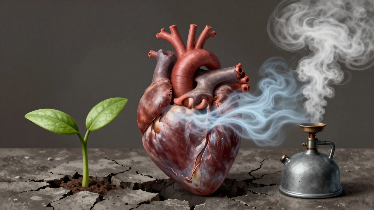 Surreal art showing heart as hollow chest with wind and metaphors