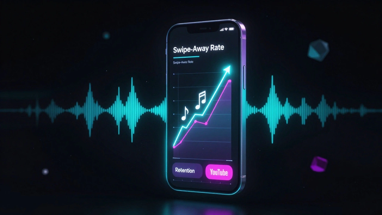 Abstract neon graphic of music video analytics