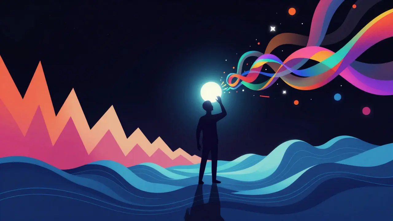 Abstract illustration of different vocal styles represented as colorful sound waves