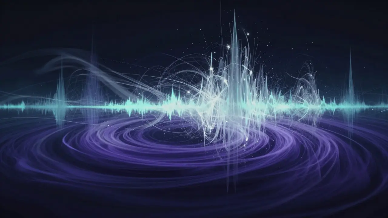 Abstract visualization of deep bass and ethereal light waves