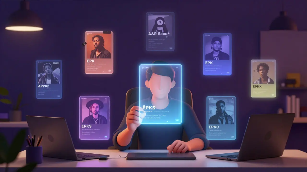 Conceptual art of an agent selecting a glowing, organized project card from a group