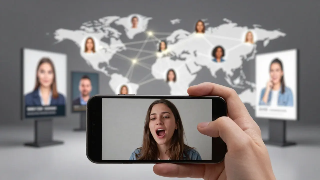 Contrast between raw phone video and polished ads with global connections