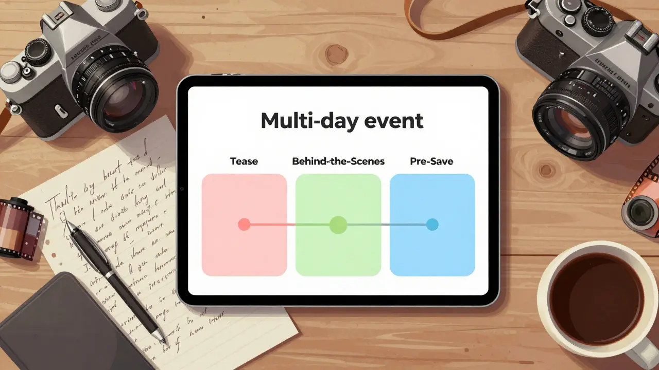 Flat lay of tablet showing pre-launch timeline surrounded by creative studio items
