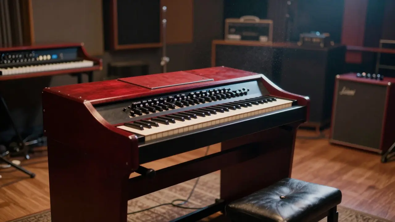 Hammond organ with rotating Leslie speaker in motion