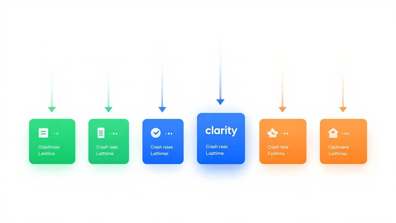 Minimalist timeline graphic showing structured software release metrics