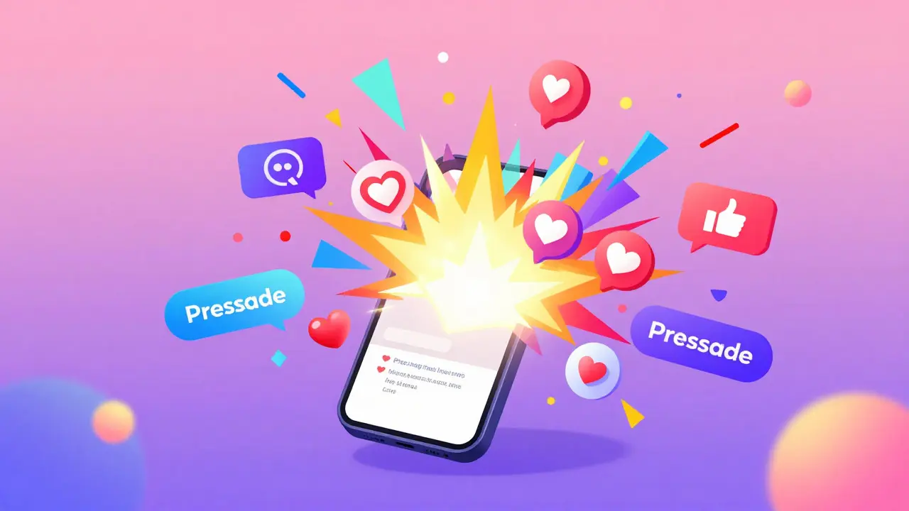 Smartphone emitting colorful social media icons and notifications against a gradient background