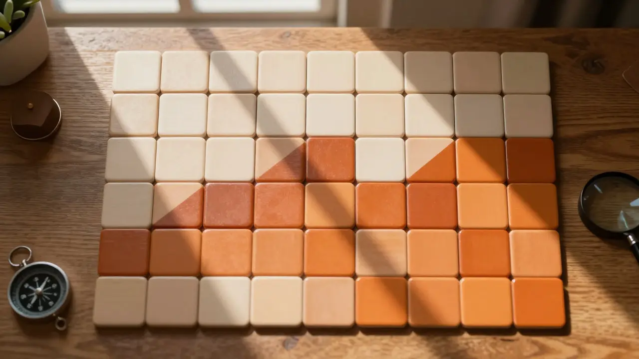 Top-down view of colored tiles on a table representing regional market performance