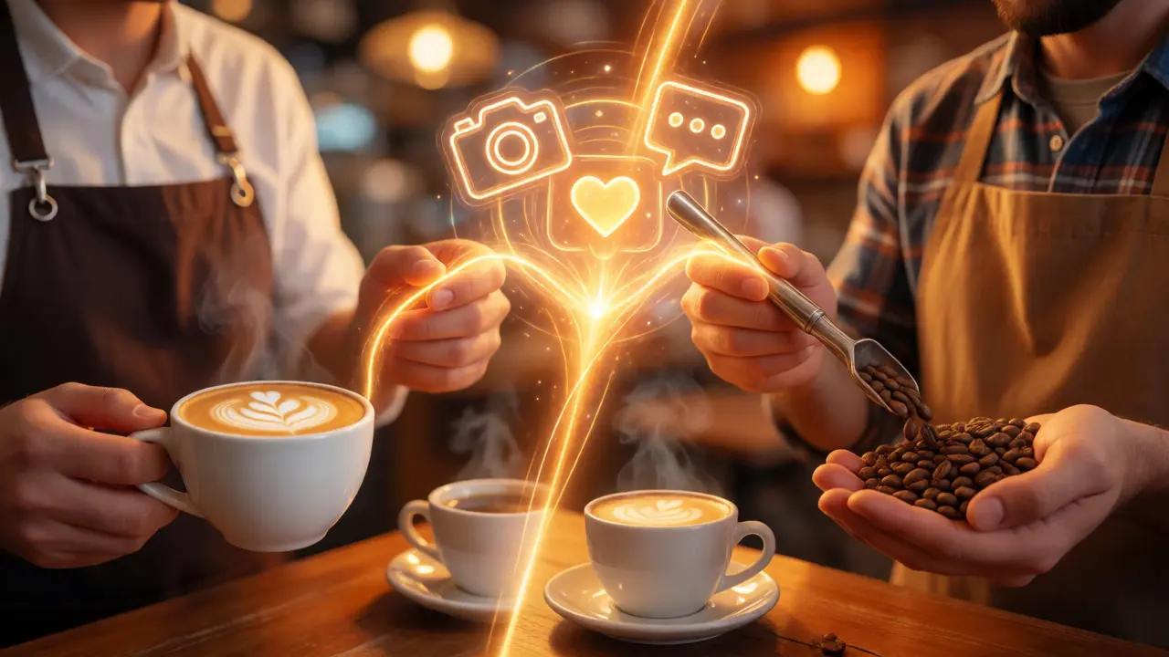 Two creators connecting via a golden thread symbolizing collaborative social media growth tactics.